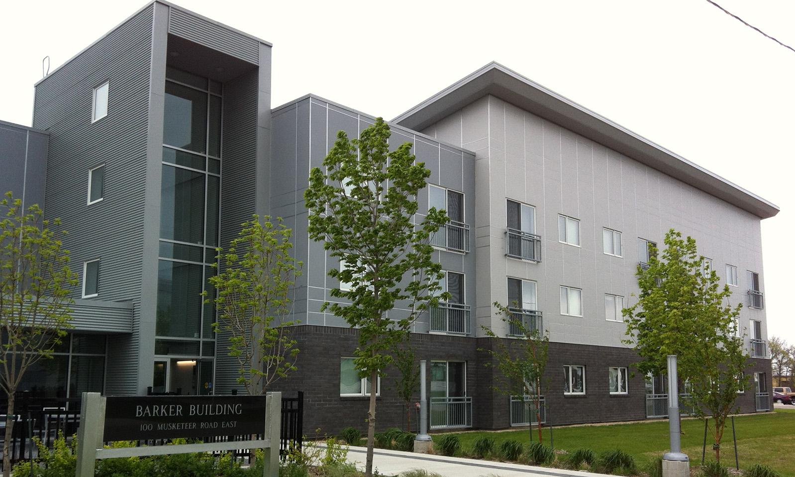 Southport Student Housing. Exterior view of the residence showing more of the building to the right of the entrance.