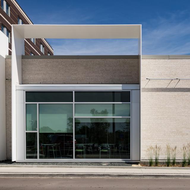 Grace Hospital. Windows at the front of the new Emergency Department. 